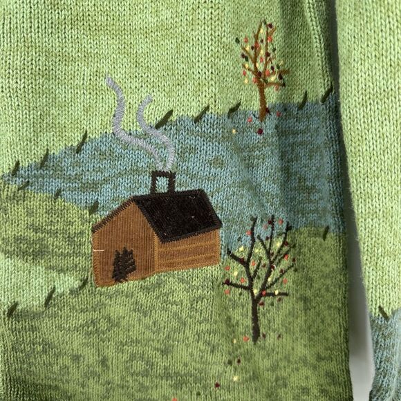 Vintage Green Sweater with Nature Scene - Picture 8 of 12